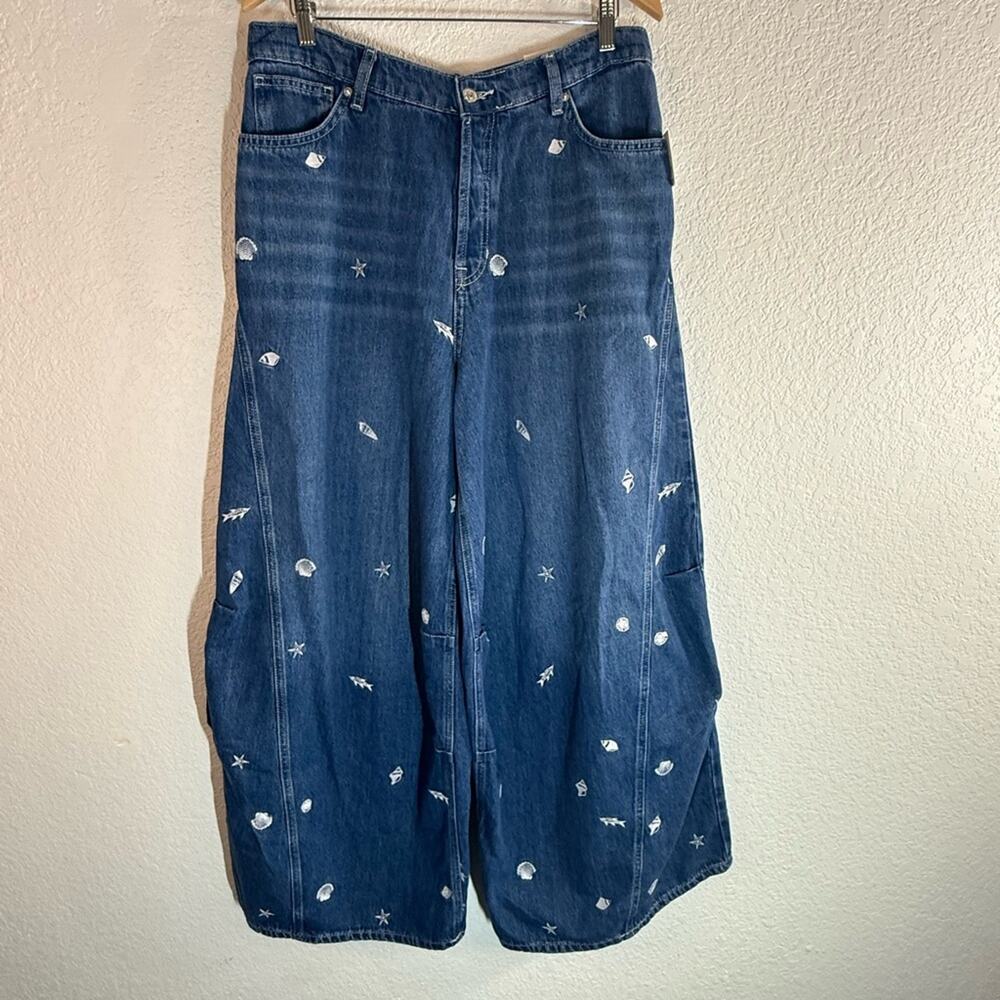 NWT Free People Westward Demi Jean Under the Sea Wide Leg Barrel Sz 31 Boho